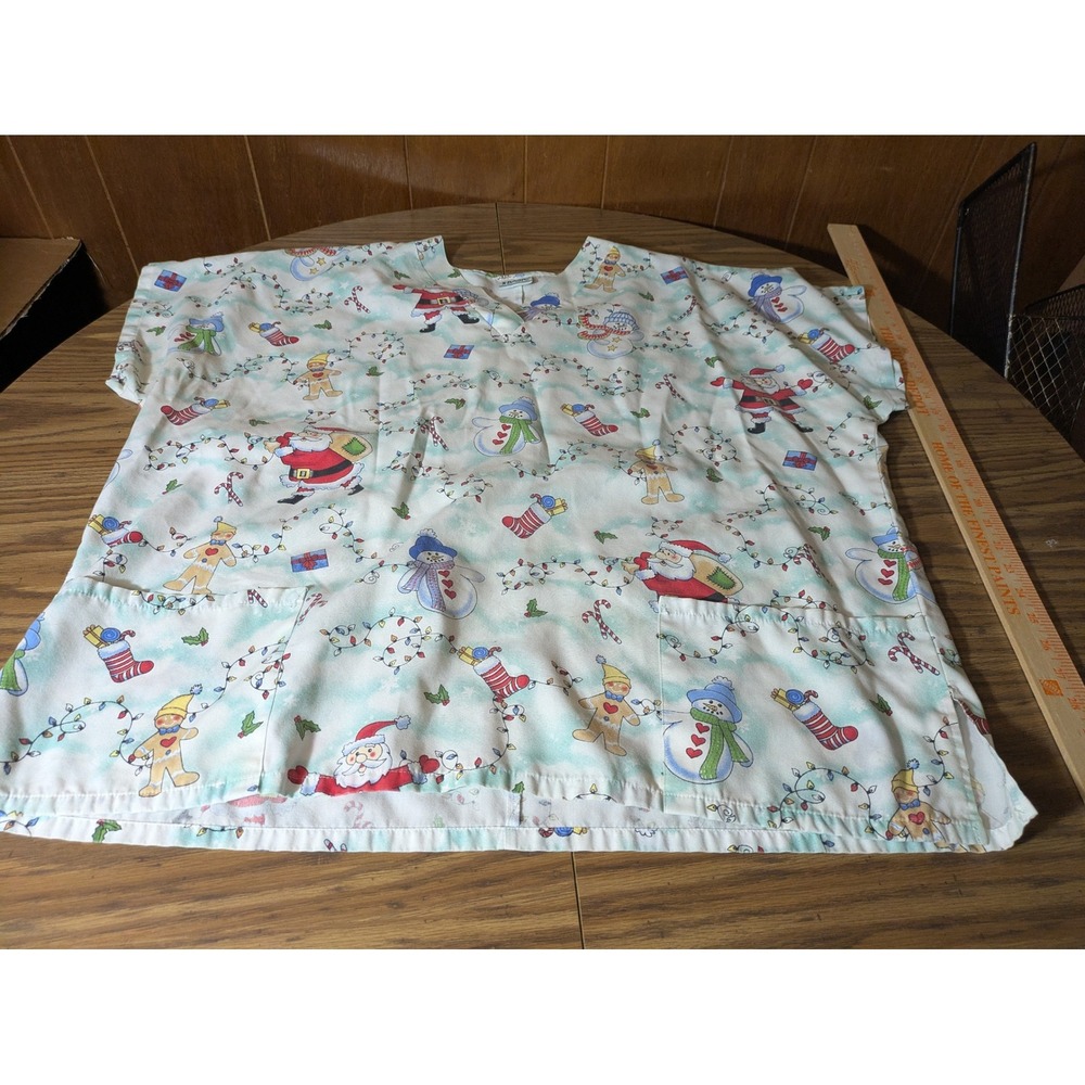 Simply Basic Christmas Scrub Top Nurse Santa Snowman Gingerbread V-Neck XL